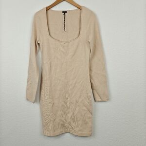 Monrow Nwot Long Sleeves Knit Bodycon Mini Dress Size Small Women's Tan
